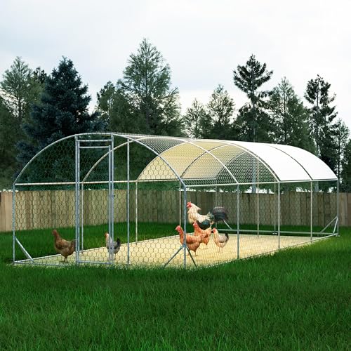 2026 Upgraded 10 x 26 x 6.5 Large Metal Chicken Coop for 30 Chickens, Chicken Runs for Yard with Cover and Wire Mesh, Dome Shaped Walk-in Chicken Pen for Outdoor and Yard Farm