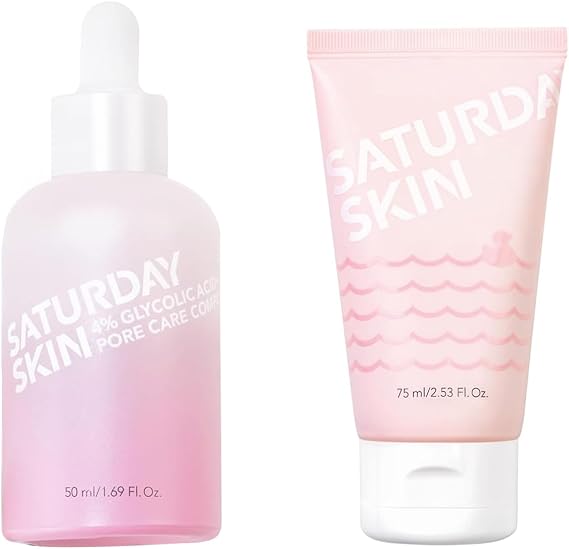 Saturday Skin Pore Serum Active Treatment for Face 4% Glycolic Acid Pore Care Complex Help Refine Skins Texture and Rub-A-Dub Refining Peel Gel Facial Cleansing Gels Facial Cleansing Washes