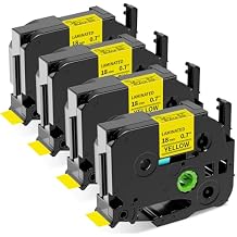 Labelife TZe-641 18mm Yellow Label Tape Replace for Brother P Touch TZe TZ Tape 18mm 0.7 Laminated Yellow 3/4'' TZ641 for Ptouch PTD400 PT-D460BT PTD600 PT1880 Label Maker Refills, 4-Pack