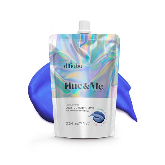 DIFIABA Hue & Me Color Depositing Conditioner - Temporary Hair Dye of Fantasy Colors - Hydrating Color Depositing Hair Mask with BondPlex - 6.76 oz (12 Vibrant Shades Available) (Blue Sorrento)