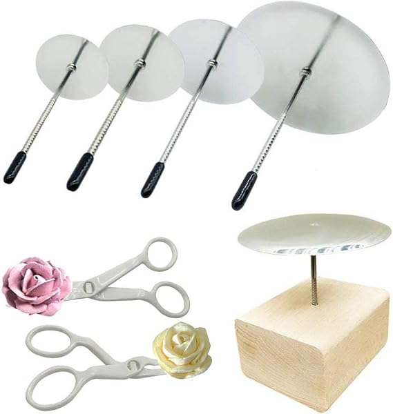 Woohome 7 PCS Cake Decorating Supplies Includes 4 PCS Cake Flower Nail, 2 PCS Flower Lifters and 1 PCS Wood Flower Nails Holder, Cupcake Decor Tools Baking Tools for Icing Flowers Decoration