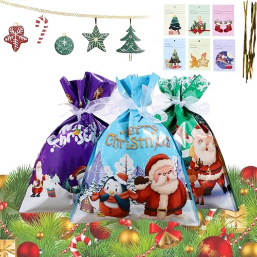Fuglieu Off-Drawstring Christmas Gift Bags, Christmas Gift Bags Drawstring, For Gifts Present Wrapping, With 30 Greeting Cards