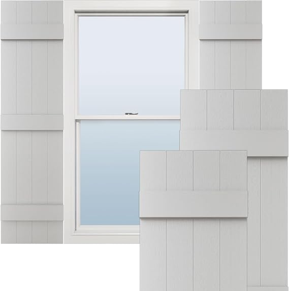Ekena Millwork 14"W x 55"H Lifetime Vinyl, TailorMade Four Board Joined (2 Batten), Board-n-Batten Shutters, w/Shutter-Loks (Per Pair), White