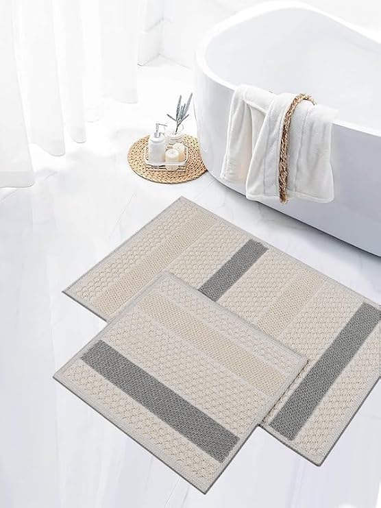 My Evilla Natural Cotton Rug Washable Bath Mat Set 2-Piece Toilet Set 60x100-50x60cm 7021 Beige