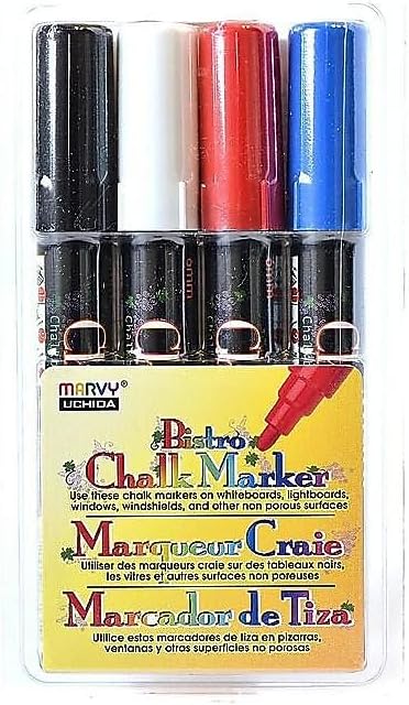 Uchida Yoko 4804C Bistro Chalk Marker,6mm Tip,Erasable,Water-based,4/PK,Ast.