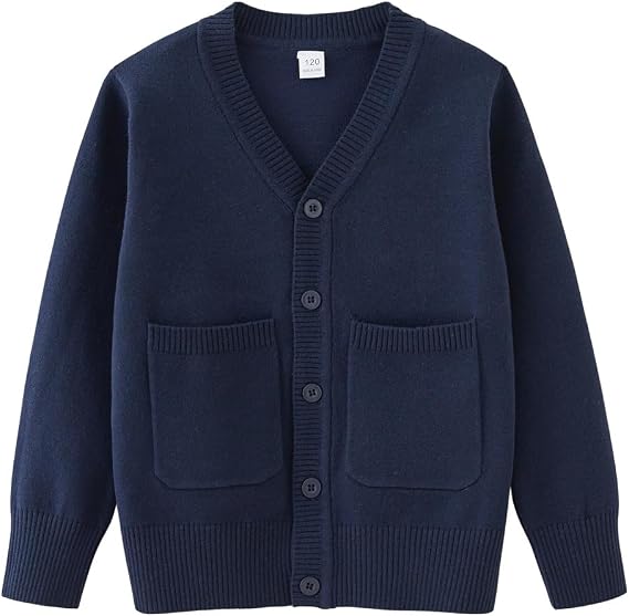 Boys V-Neck Cardigan Sweater with Pockets Classic Uniform Clothes for Kids