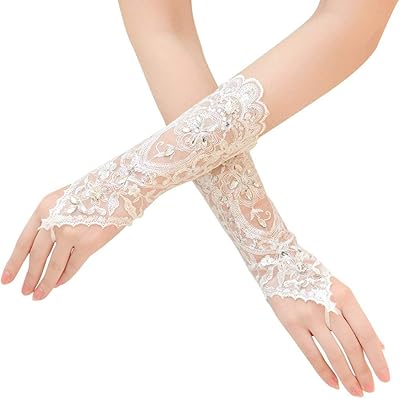 Lace Wedding Gloves,Fingerless Rhinestone Bridal Gloves for Wedding Prom Evening Party