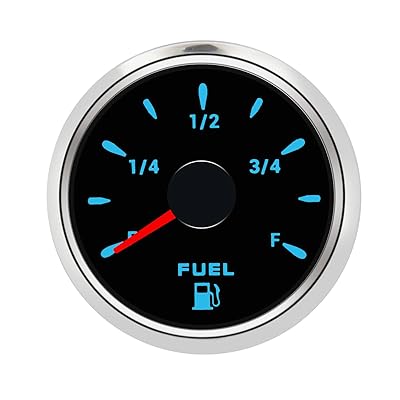 2 52mm KAOLALI Marine Fuel Level Gauge Waterproof Boat Fuel Gauge Fuel Gas Tank Gauge Lever Meters 0-190ohm with 7 Colors Backlight for Motorcycle Boat Car Truck 9-32V Black&Silver
