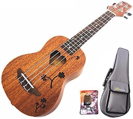 Sweet 21" Mahogany heart hole with flowers carved Soprano Ukulele+ Padding Bag+Maple tuner