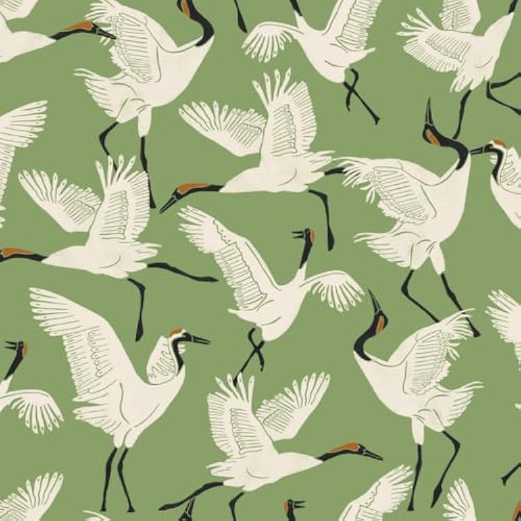 Tempaper x Novogratz Green Family of Cranes Removable Peel and Stick Wallpaper, 20.5 in X 16.5 ft, Made in The USA
