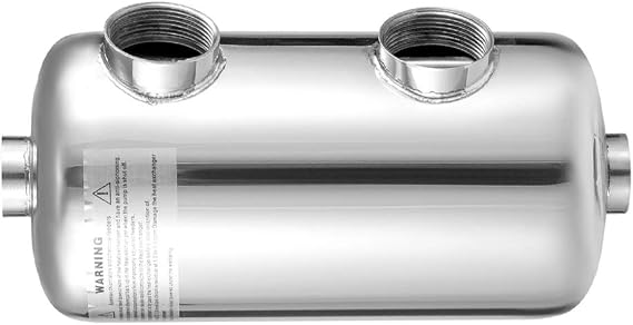 LOYALHEARTDY Tube Shell Heat Exchanger, 95KBTU Heat Exchanger 1" 1 1/2" FPT Stainless Steel Swimming Pool Heat Exchanger, Heat Exchanger Suitable for Swimming Pools, Hot Tubs, Solar (Same Side)
