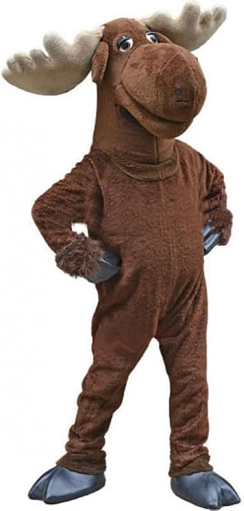 Proud Brown Moose Mascot Costume with Beige Horn Adult Size for Men & Women with Built-in Fan Inside the Head