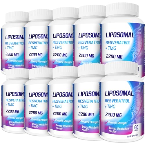 Liposomal 2200mg High Dose Softgel, Trans-Resveratrol 1700mg  TMG 500mg, Powerful Antioxidant for Anti-Aging, Skin Health, Cell Repair, NAD Level, Energy & Immune and Overall Health - 600 Softgels
