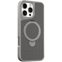 Coverzone iPhone 15 Pro Max ile uyumlu Kılıf Karbon Fiber Görünümlü Magsafe ile uyumlu Stand olabilen Carbon Case Tam Gövde Koruyucu Telefon Kılıfı Gray