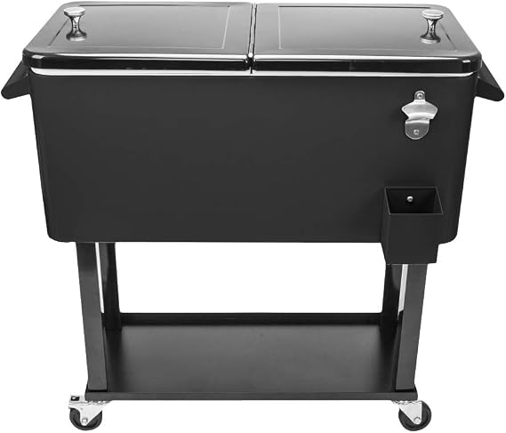 80 Quart Rolling Ice Chest Cooler Cart, Portable Bar Drink Cooler, Beverage for Patio Pool Party, Patio Backyard Party Drink Beverage Bar Stand Up Cooler Trolley