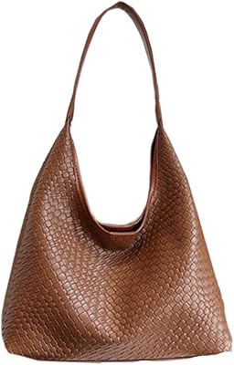 Womens Handbag Woven Hobo Shoulder Bag, Large Capacity Tote, PU Leather, Magnetic Closure