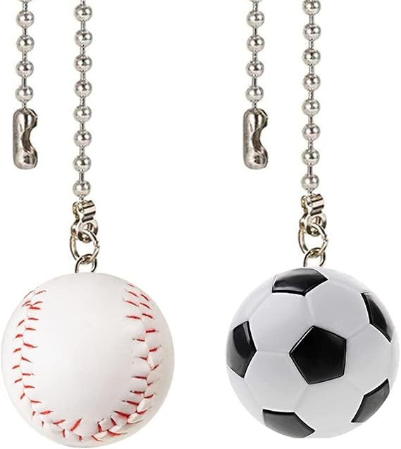 Ceiling Fan Chain Pulls Decorative Extension 12 Inches Football and Baseball Extender Ornaments Pendant Fan Pulls Set for Ceiling Light Lamp Fan Chain(Nickel)