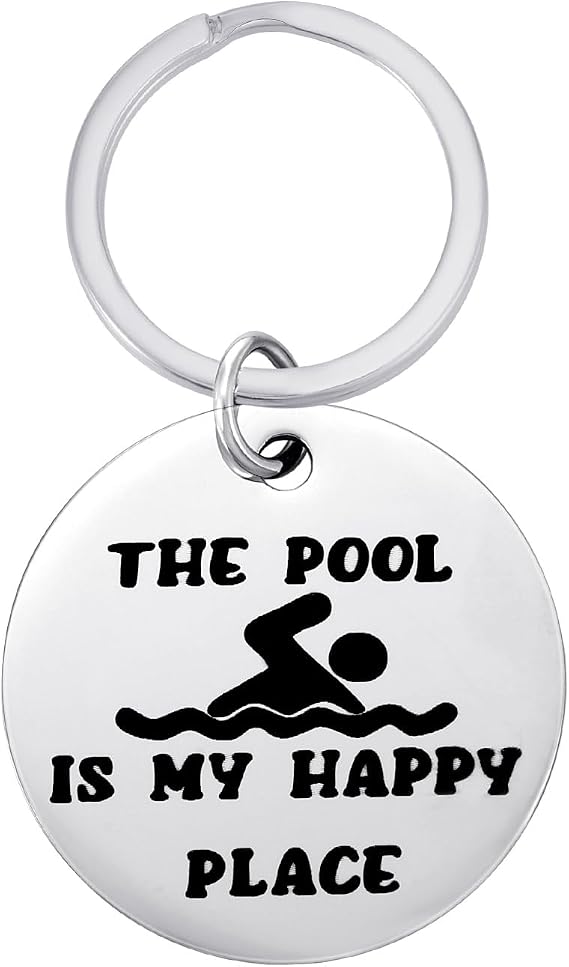 PLwelth Inspiration Keychain Swim Keychain The Pool is My Happy Place Keyring Swimming Lover Keychain Friendship Gifts for Friends Swimmers Summer