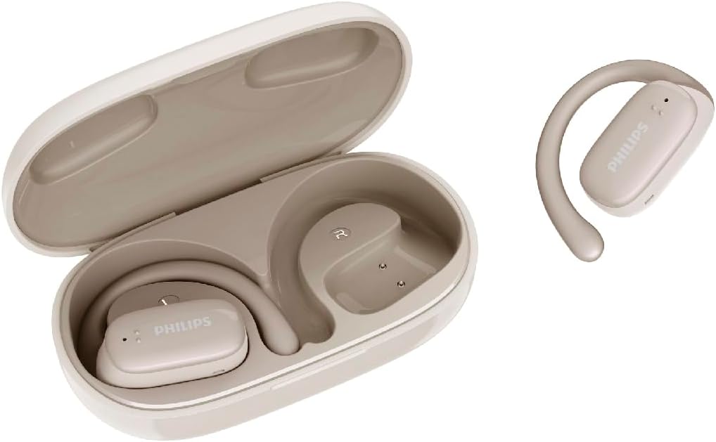 Philips TAT3708 Hearing Free Open Ear Earphones, Completely Wireless Earphones, IPX4 Compliant, Splashproof Performance, AAC Compatible, Built-in AI Microphone, IPX4 Compliant, Splashproof