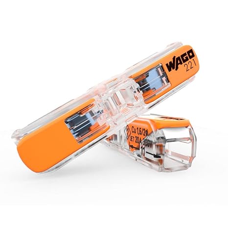 WAGO 221-2411 Lever-Nuts Inline Splicing Wire Connector with Levers, For all Conductor Types, 2-Conductor, Max. 4 mm2, Transparent Housing (60 Pieces)