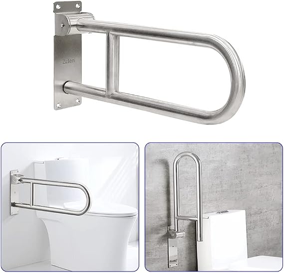 Flip Up Grab Bars Handicap Rails Toilet Safety Rails Stainless Steel Grab Bar for Bathroom Toilet Handles for Elderly Handicapped Accessories Toilet Rails Bathroom Safety Grab Bars