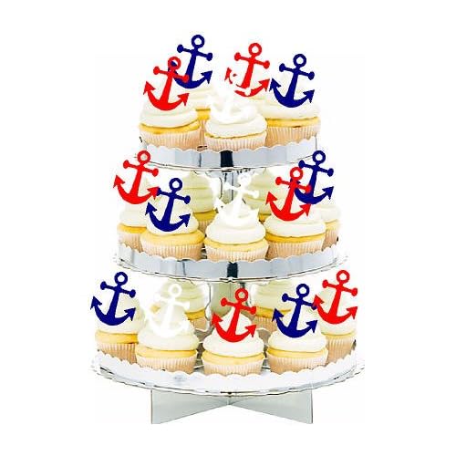 Nautical Anchor Birthday Party Cake Toppers for Cakes and CupcakesFood Decoration 12 count