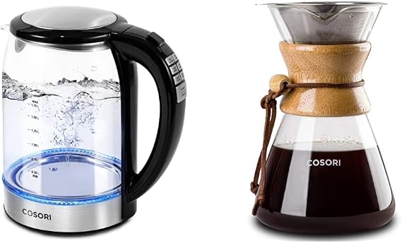 COSORI Electric Kettle Temperature Control with 6 Presets, Hot Water Boiler & Tea Heater, 1.7L, Black & Pour Over Coffee Maker with Double-layer Stainless Steel Filter, 34 Ounce