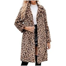Faux Fur Coat Women Notched Lapel Long Sleeve Jacket Leopard Print Trench Coat Fashion Fall Jacket