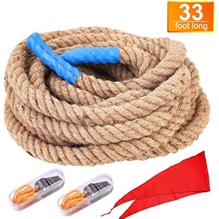 33 Foot TUG of WAR Rope with Flag Kids and Adults Family Game,Team Building,Soft Rope,Professional Long Lasting,Extra Thick for Easier
