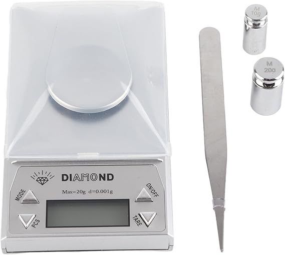 20g/ 0.001 grams, High Precision Digital Milligram Jewelry Scale, Jewelry and Gems Scale, Weights and Tweezers Included