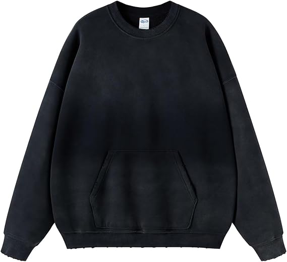 Mens Fleece Sweatshirt Y2K Hip Hop Crewneck Tie-dyed Long Sleeve Hoodies