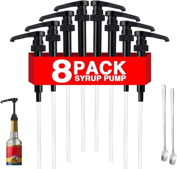 Premium 8 Pack Black Coffee Syrup Pump Dispenser for 750ml Bottles