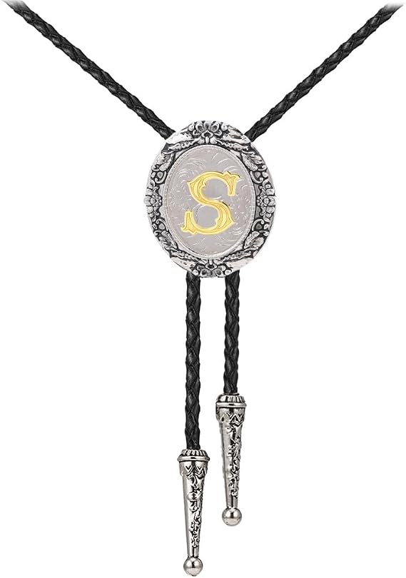 AZORA Mens Bolo Tie Cowboy Initial Bolo Necktie Named Bolo Ties Wedding Gift for Men Women Western Style