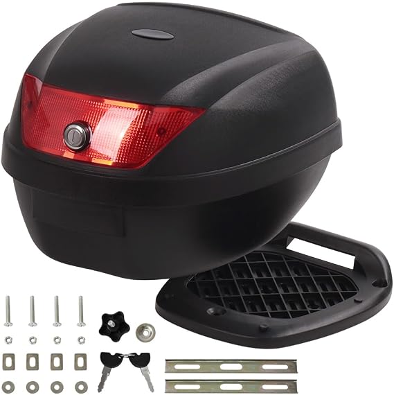 Japard Motorcycle Top Case 28L Rear Box Daily Tail Box Trunk Lockable Storage Carrier Waterproof Universal Mounting for Helmet Luggage (28L)