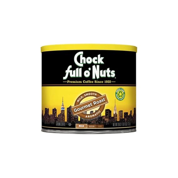 Chock Full o' Nuts Gourmet Roast Ground Coffee Premium Beans in Recyclable Steel Can Rich Flavor & Aroma, Light Roast Perfect for Drip, Pour-Over, Percolator 26 Oz Can