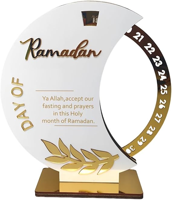 Ramadan Countdown Calendar 2026, Acrylic Eid Mubarak 30 Day Advent Calendar Rotate Moon Shaped Eid Calendars for islamic Home Party Decorations