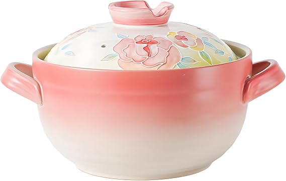 Ceramic Casserole Large Ceramic Bowl Clay Pot for Cooking Heat Resistant Earthenware Pot Non Stick Stewpot Ceramics Claypot Stockpot for Stew Soup Steam,3.8L