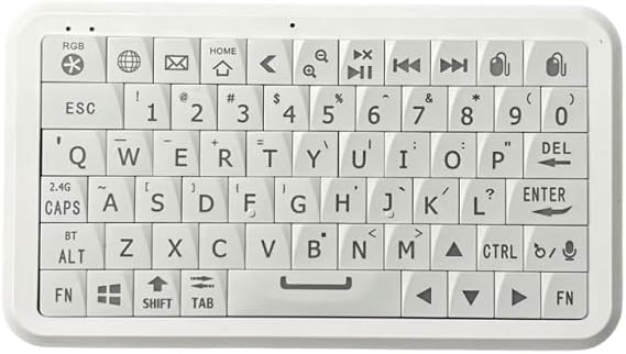 Mini Keyboard with Bluetooth 5.0/2.4G Dual Mode, Gyroscopic Motion Mouse, 64 Keys, RGB Backlight Options, Rechargeable Battery, Type-C Win/iOS/Android/(White)