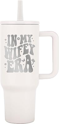 40oz Stainless Steel Insulated Tumbler with Handle and Straw - In My Wifey Era - Perfect for Bride, Bachelorette, Wedding Gifts