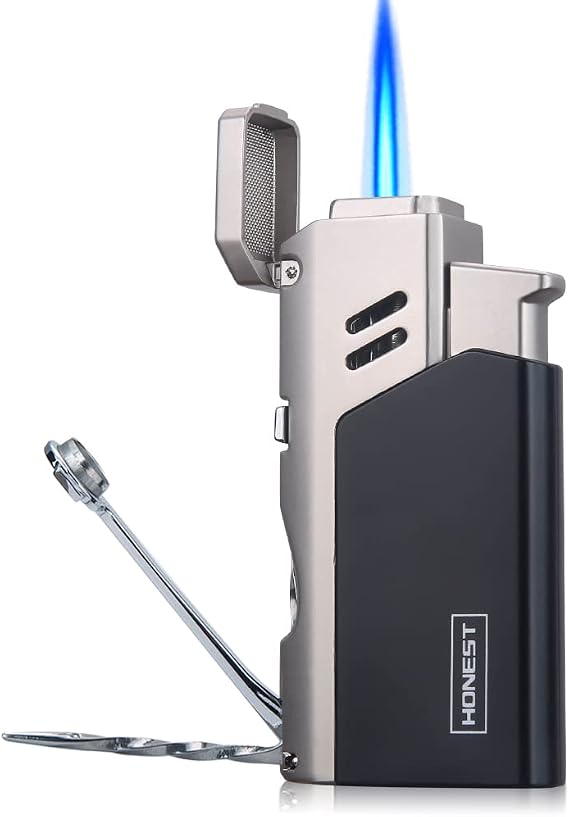 PROMISE Jet Torch Cigar Lighter - Adjustable Flame, Refillable with Butane - Outdoor (Grey)