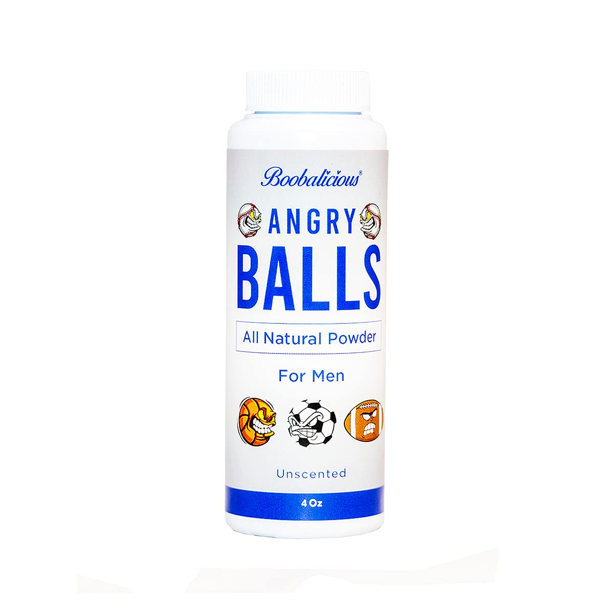 Boobalicious Angry Balls Powder with Arrowroot, Essential Oils Formula for Mens - Anti Chafing, All Natural for Sensitive Skin, Daily Deodorizing Powder 4 Oz