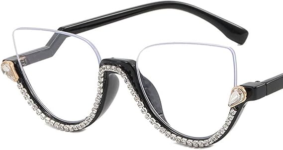 Cat-eye White-Diamond Eyeglasses For Women,Fashion Sexy Rhinestones Cat Eye Anti-blue Glasses