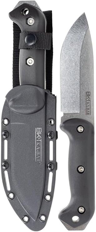 KA-BAR BK82 Becker Campanion Fixed Blade Knife 5.25" Drop Point CPM MagnaCut Stonewashed Blade Zytel Handle Black