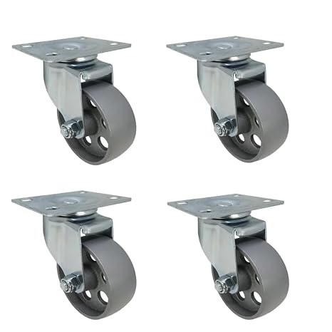3 in. Gray Cast Iron Swivel Plate Caster with 300 lbs. Load Rating 4 Pack - Quality Casters