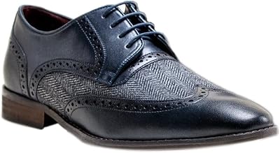 Mens Brougue Genuine Leather Tweed Dress Shoes Lace Up Formal Footwear