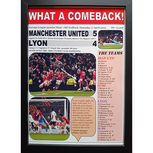 Assorted Man Utd 5 Lyon 4-2025 Europa League - framed print