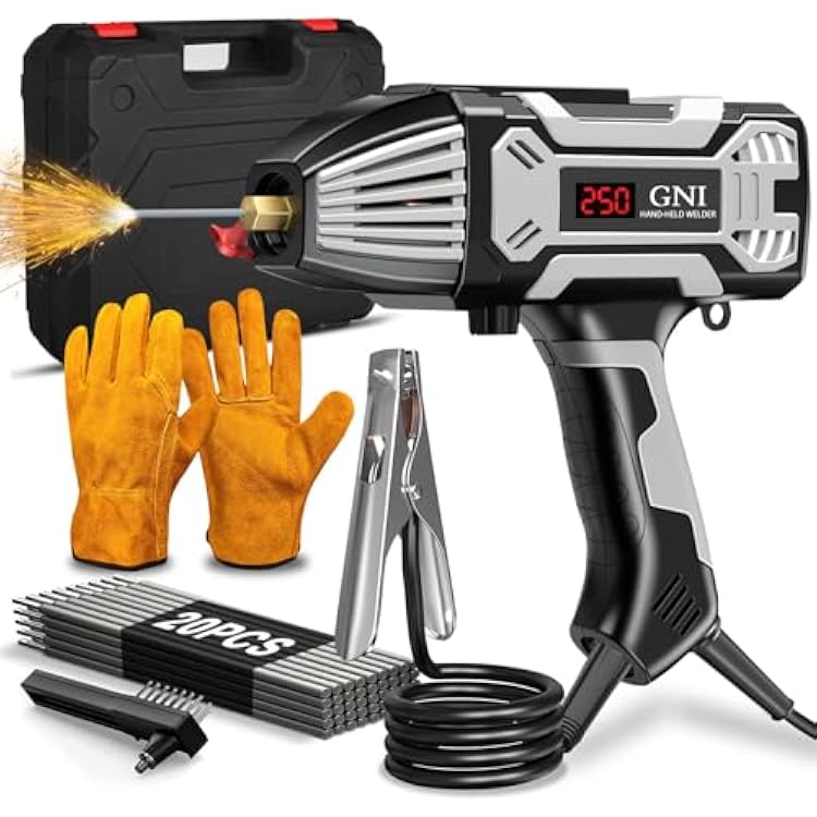 GNI 250A Welding Machine Handheld, Portable Welder Machine 110V with Toolbox, 20PCS Rods Stick Welder for 116-18 Rod, IGBT Inverter LCD Digital Display Hand Held Welder with Arc Force Anti-stick