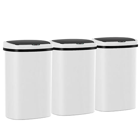 13 Gallon Trash Can,50Liter Plastic High-Capacity Automatic Kitchen Trash Can with Lid,Motion Sensor Touch Free Garbage Cans for Bathroom, Bedroom, and Kitchen (3,White)