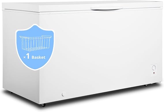 SMETA Chest Freezer 18 Cubic Feet, Deep Freezers Large Storage with 1 Basket, Free-Standing Freezer Chest Garage Ready, 4 Wheels, Low Noise, Energy Saving, Top Door, for Home, Office, Kitchen, White