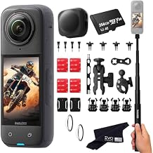 Insta360 X4 Motorcycle Bundle- 8K Waterproof 360 Action Camera with 1/2"" 48MP Sensors, 8K 360 HDR Video, |includes Motorcycle Bundle, Selfie Stick, Lens Guards, Lens Cap, Black